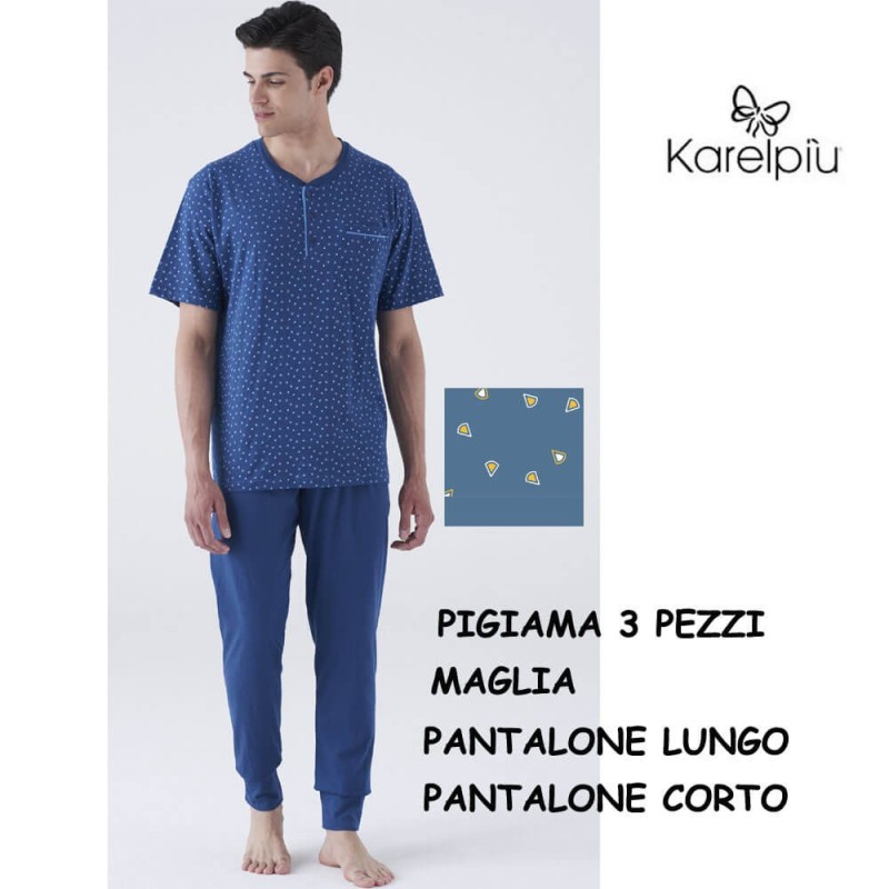 Pigiama uomo cotone 3 pezzi Karel KC8212 3U