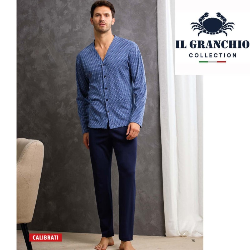 Pigiama uomo taglie forti aperto caldocotone interlock Il Granchio GP2092/AC