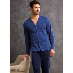 Pigiama uomo taglie forti aperto caldocotone interlock Il Granchio GP2092/AC