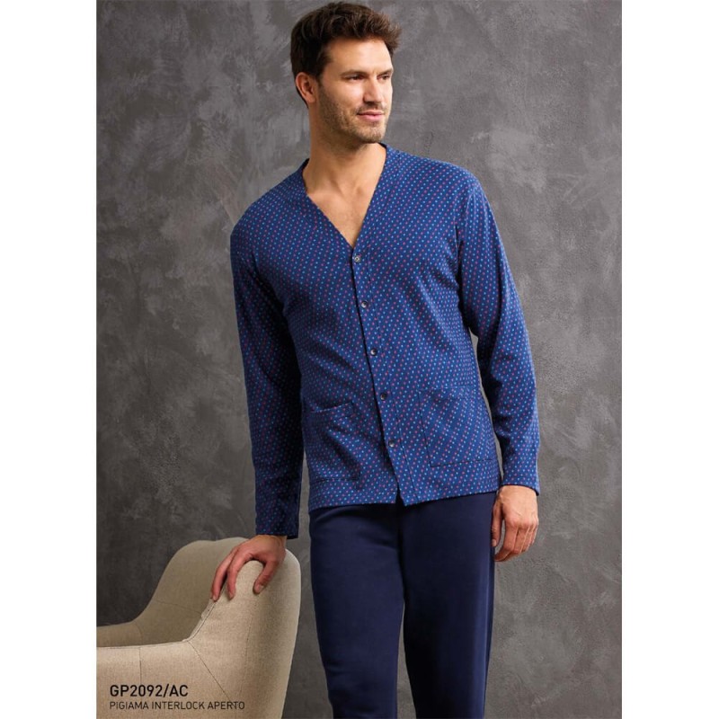 Pigiama uomo taglie forti aperto caldocotone interlock Il Granchio GP2092/AC