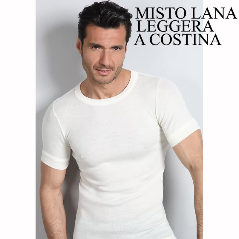 EFFEPI 3 MAGLIA UOMO MISTO LANA MANICA CORTA 500 BIANCO