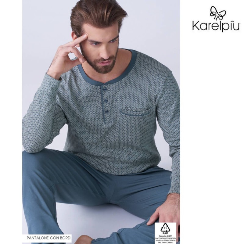 Pigiama uomo taglie forti caldocotone interlock Karel KF9307