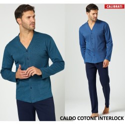 Pigiama uomo taglie forti aperto caldocotone interlock Il Granchio GP2124/AC