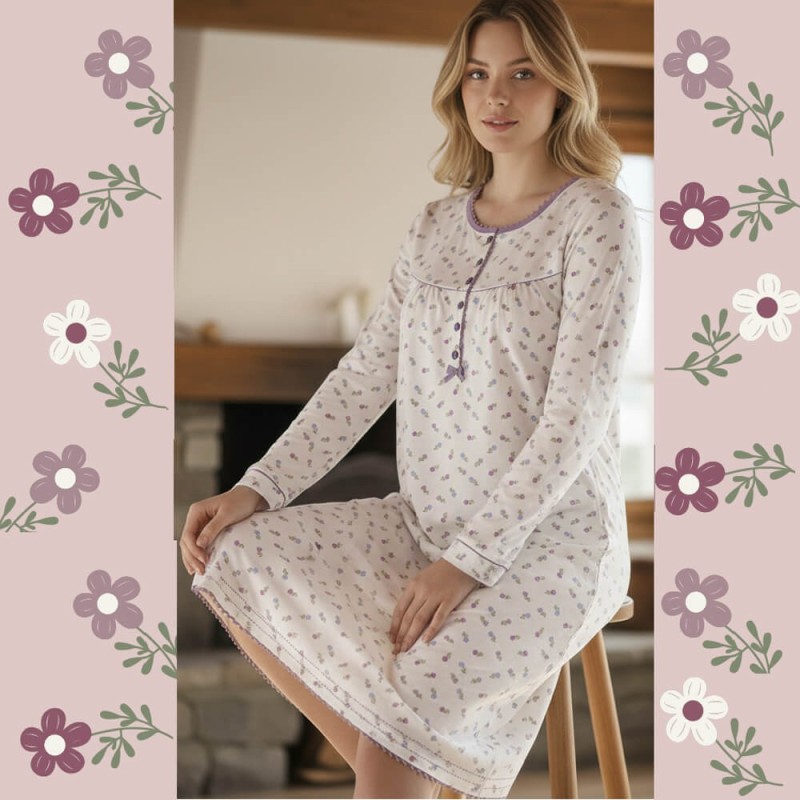 Camicia da notte donna caldocotone interlock Karel KI1003