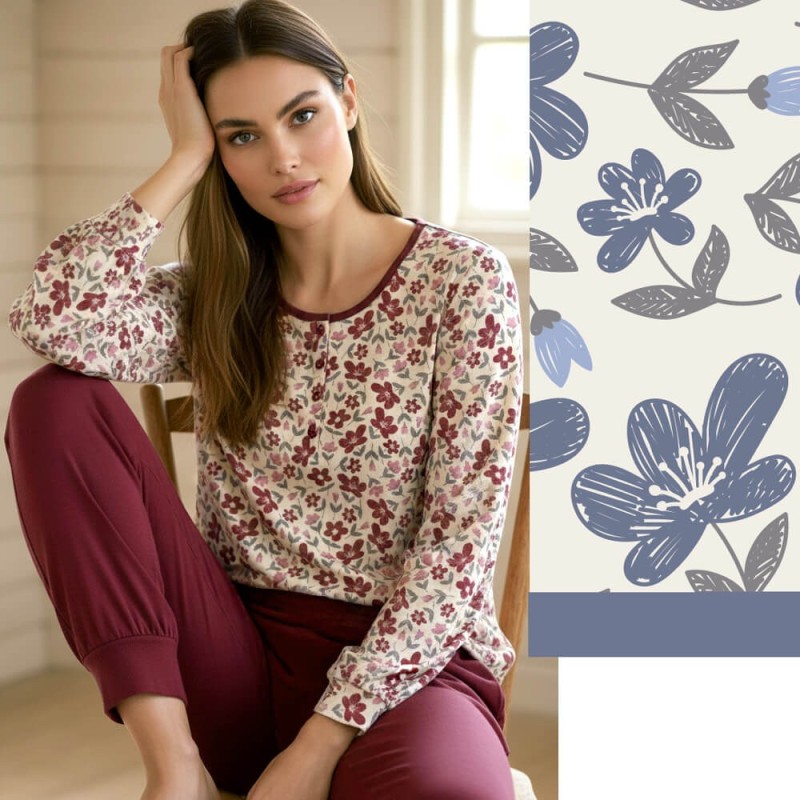Pigiama donna taglie forti caldocotone interlock Karel KI1023